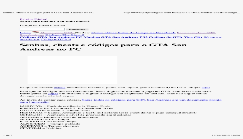 Senhas, Cheats E Cdigos Para O Gta San Andreas No Pc - Código De Gta San Andreas Ps2, transparent png download