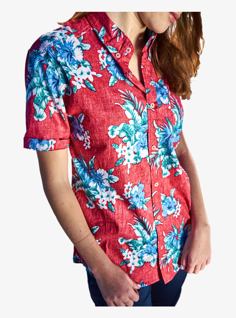 Hawaiian Floral Reverse Print Woven Short Sleeve Shirt - Girl, transparent png download