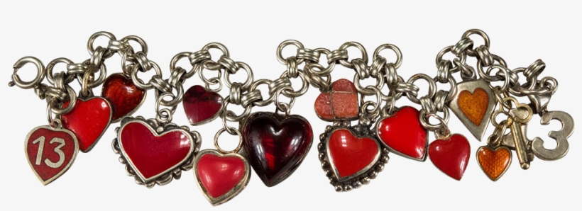 Rare Red Heart Charm Bracelet Sterling Silver Guilloche - Earrings, transparent png download