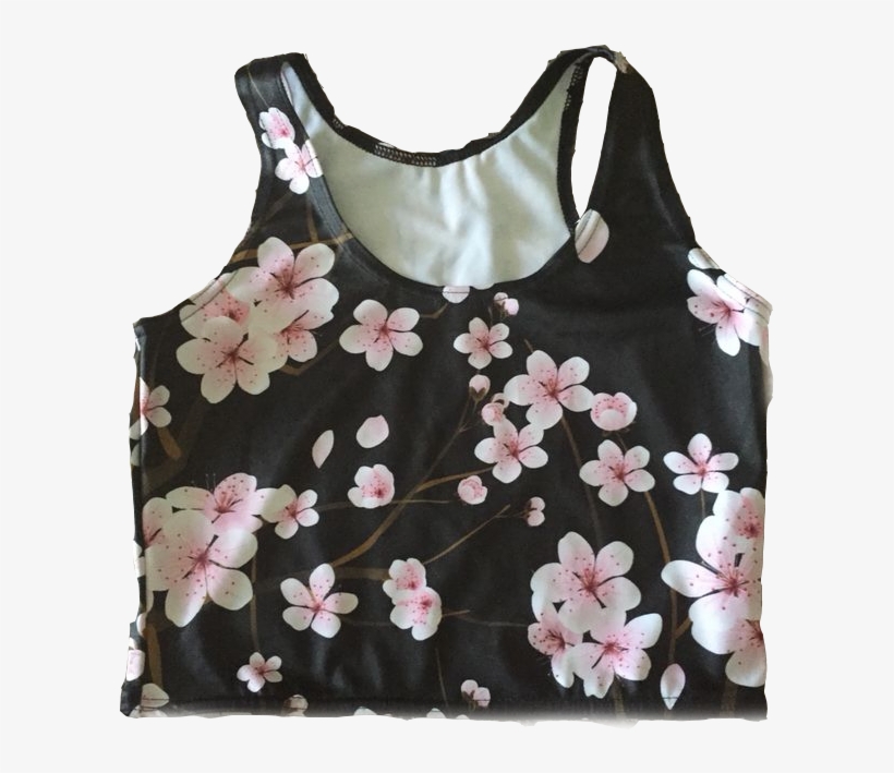 Black Cherry Blossom Reversible Crop- Black Milk Sample - Cherry Blossom, transparent png download