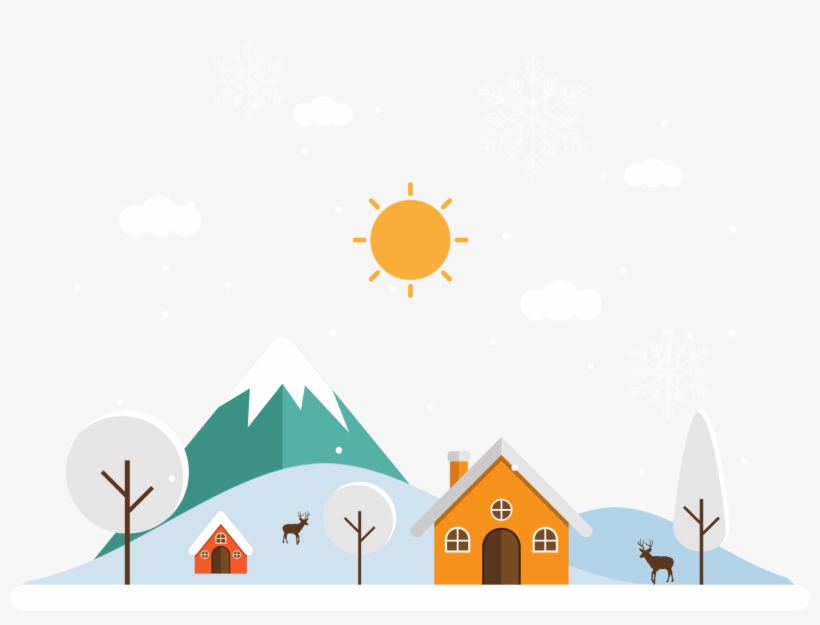 Winter Snow Trees Houses Png And Psd - Illustration, transparent png download