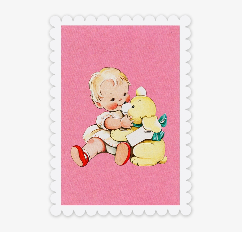 Baby And Bear Postcard - Postage Stamp, transparent png download