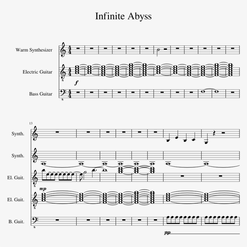 Infinite Abyss Sheet Music For Synthesizer, Guitar, - Sheet Music, transparent png download