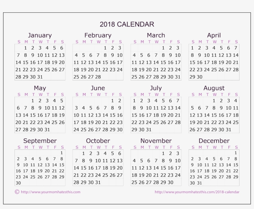 Sample Of Calendar 2018, transparent png download