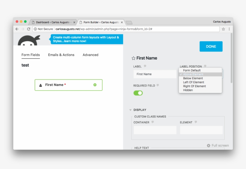 Label Position Above Element - Checkbox Ninja Forms, transparent png download