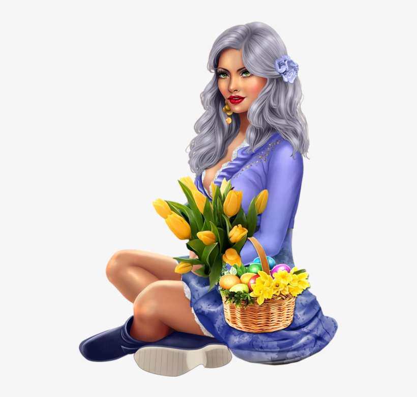 Tube Femme Pâques - Fille Avec Une Fleure, transparent png download
