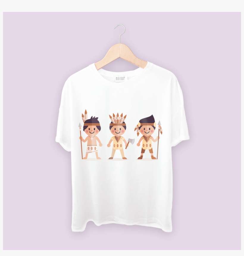 T Shirt Front Flat American Indians In Cartoon - Dibujos De Indigenas A Color, transparent png download