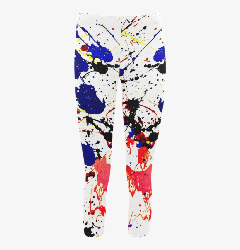 Blue & Red Paint Splatter Capri Legging - Leggings, transparent png download