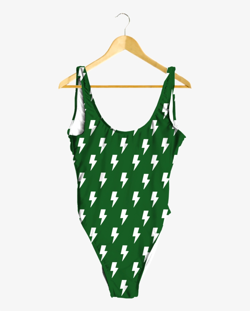 White Lightning Bolts On Green One-piece - Red, transparent png download