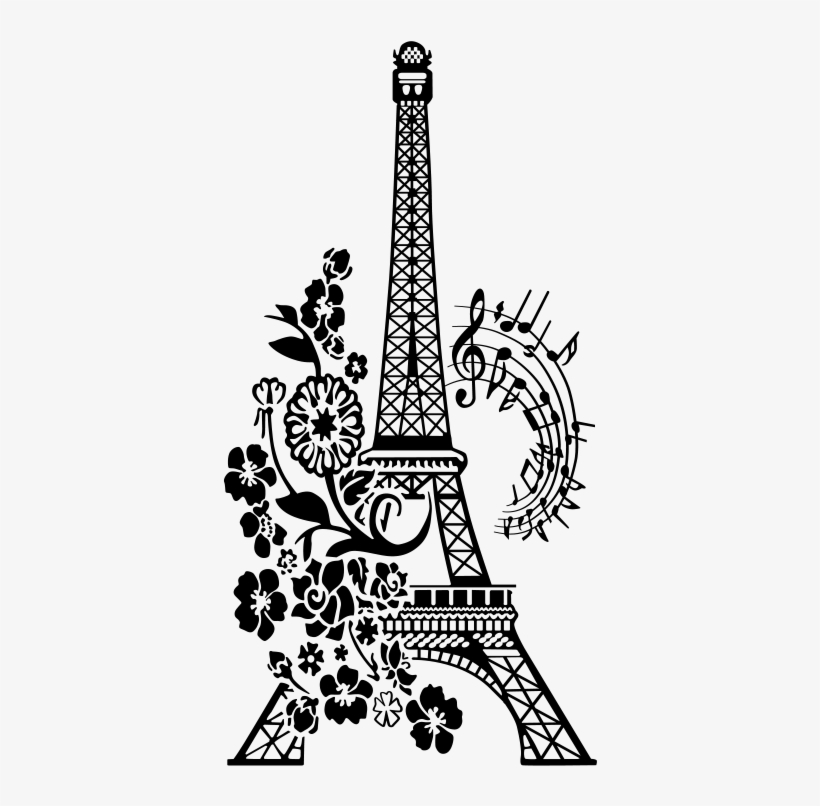Floral And Musical Eiffel Tower Wall Sticker - City Hall, transparent png download