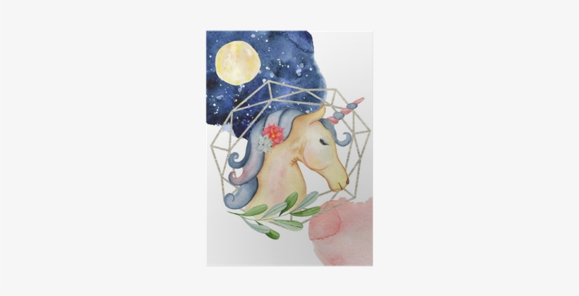 Cute Unicorn Watercolor Hand Drawn Merry Christmas - Illustration, transparent png download