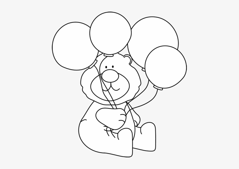 Black And White Bear With Balloons - Black And White Balloons Hd, transparent png download