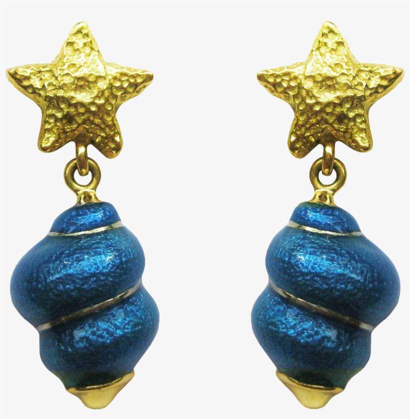 Susy Mor Sea Star & Shell Blue Enamel 18k Gold Dangle - Earrings, transparent png download