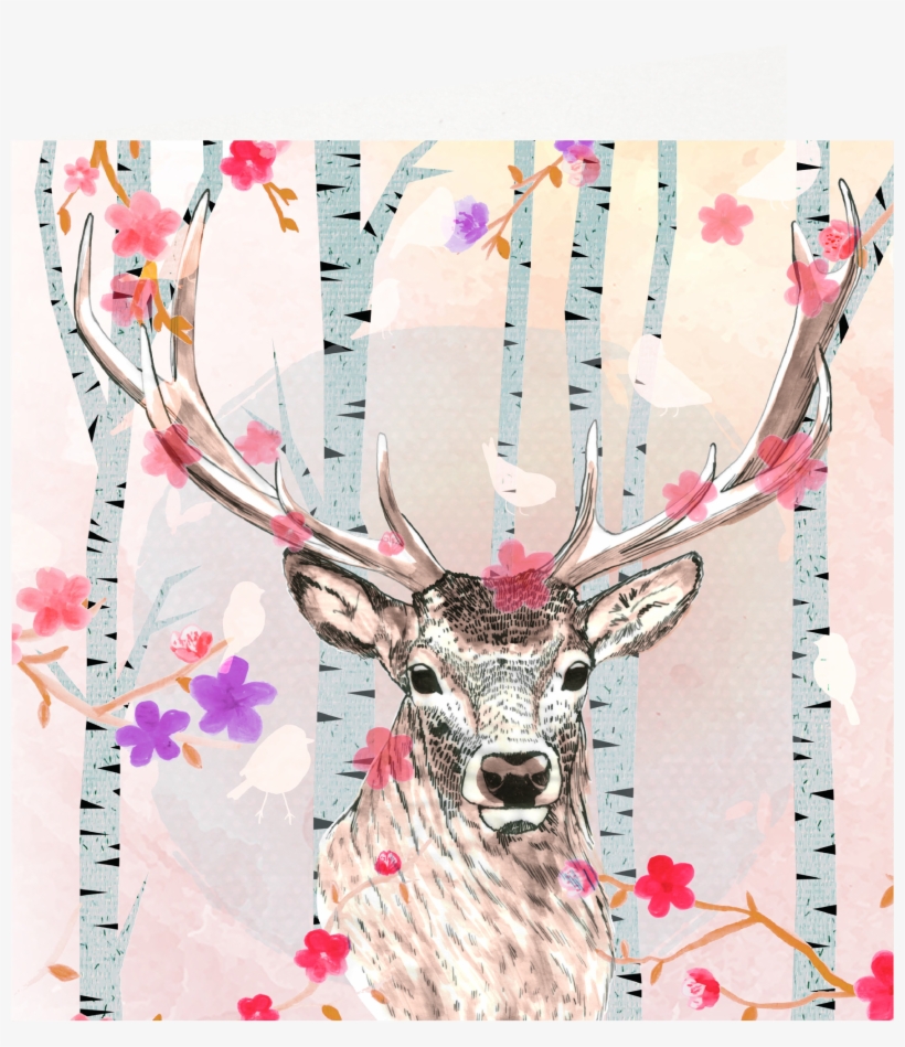 Double Postcard Cm With Deer And Birch Trees - Reindeer, transparent png download