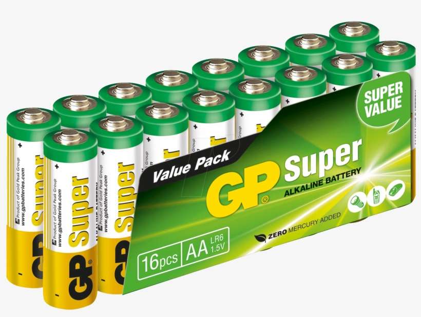 Pack Of 16 Alkaline Mignon Batteries Gp-batteries - Gp Battery Png, transparent png download