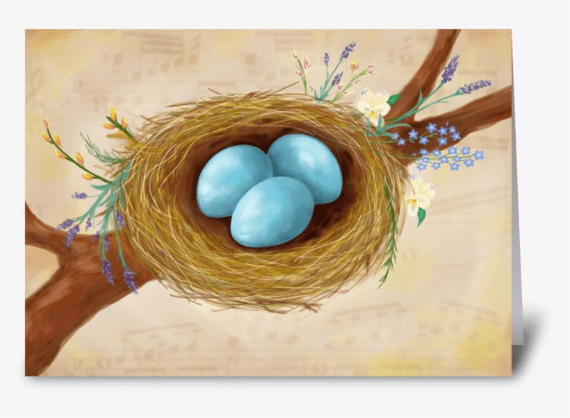 Birds Nest & Flowers Greeting Card - Twig, transparent png download