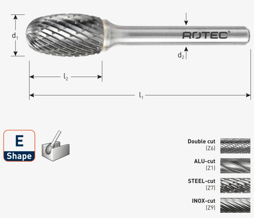 Carbide Burr, Oval, Shape E - Diagram, transparent png download