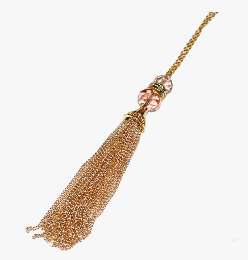 Long Gold Tassel Necklace With Crystals - Pendant, transparent png download