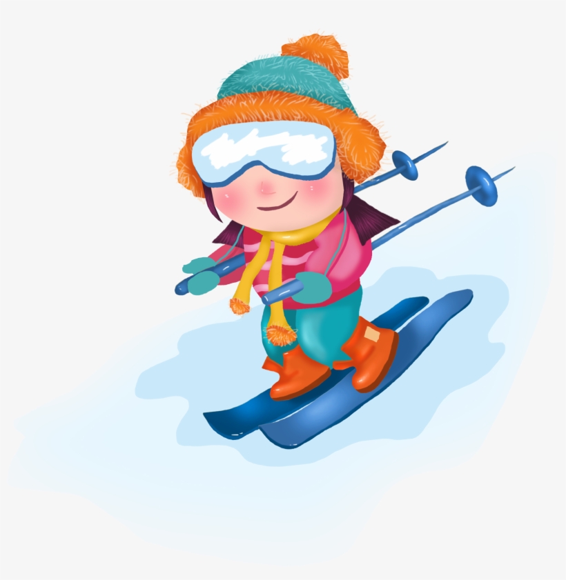 Winter Skiing Hd Hand Painted Png And Psd - Skiing, transparent png download