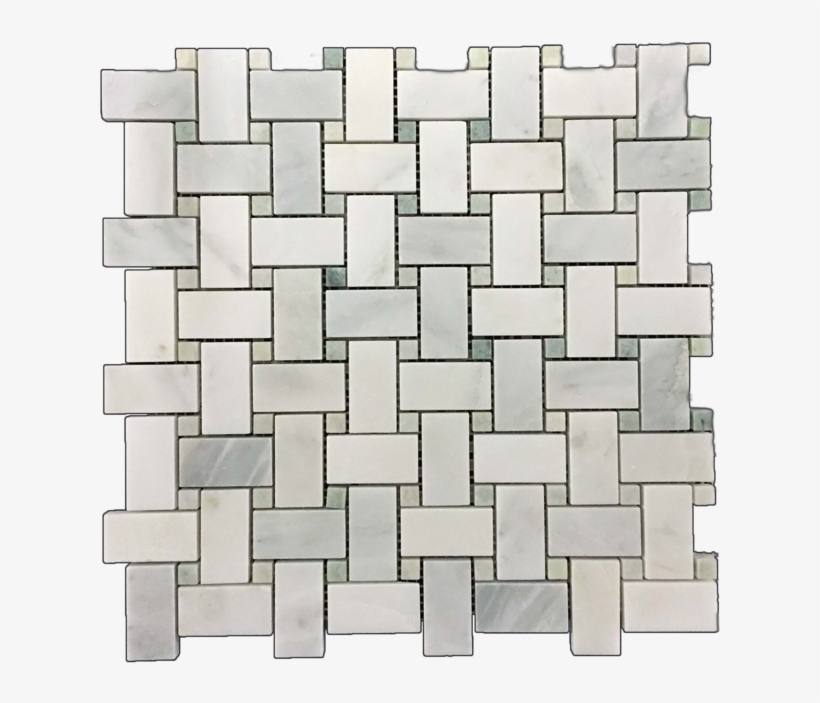 Pearl White Basketweave With Ming Green Dot Mosaic - Tile, transparent png download