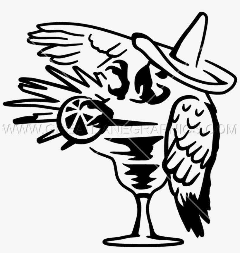 Margarita Parrot - Parrot Drinking Margarita Clipart Black And White, transparent png download