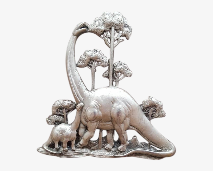 Dinosaur Brooch Of A Brontosaurus Mom And Baby By J - Statue, transparent png download