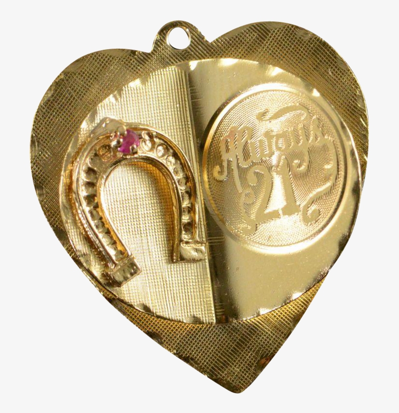 14k Always 21 Heart Horse Shoe Lucky Luck 1960's Retro - Locket, transparent png download