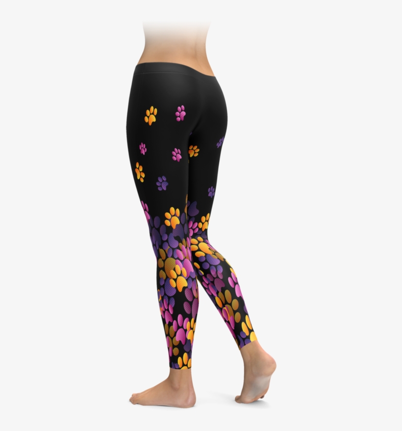 Pink, Purple, & Orange Paw Print Leggings - Leggings, transparent png download