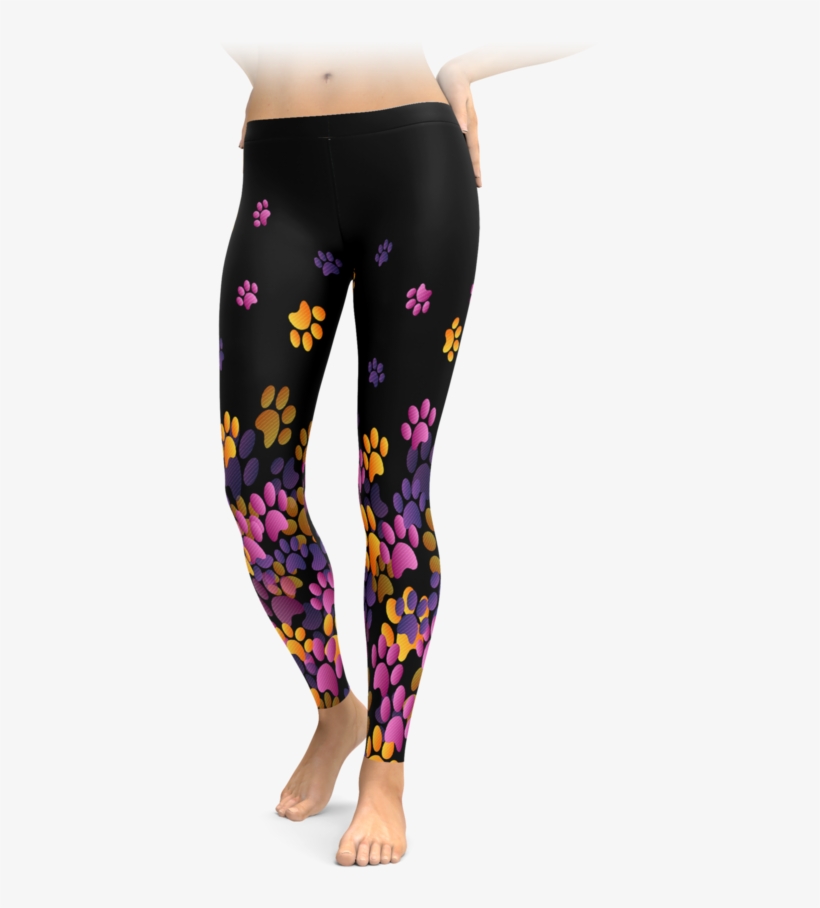 Pink, Purple, & Orange Paw Print Leggings - Teeth Leggings, transparent png download