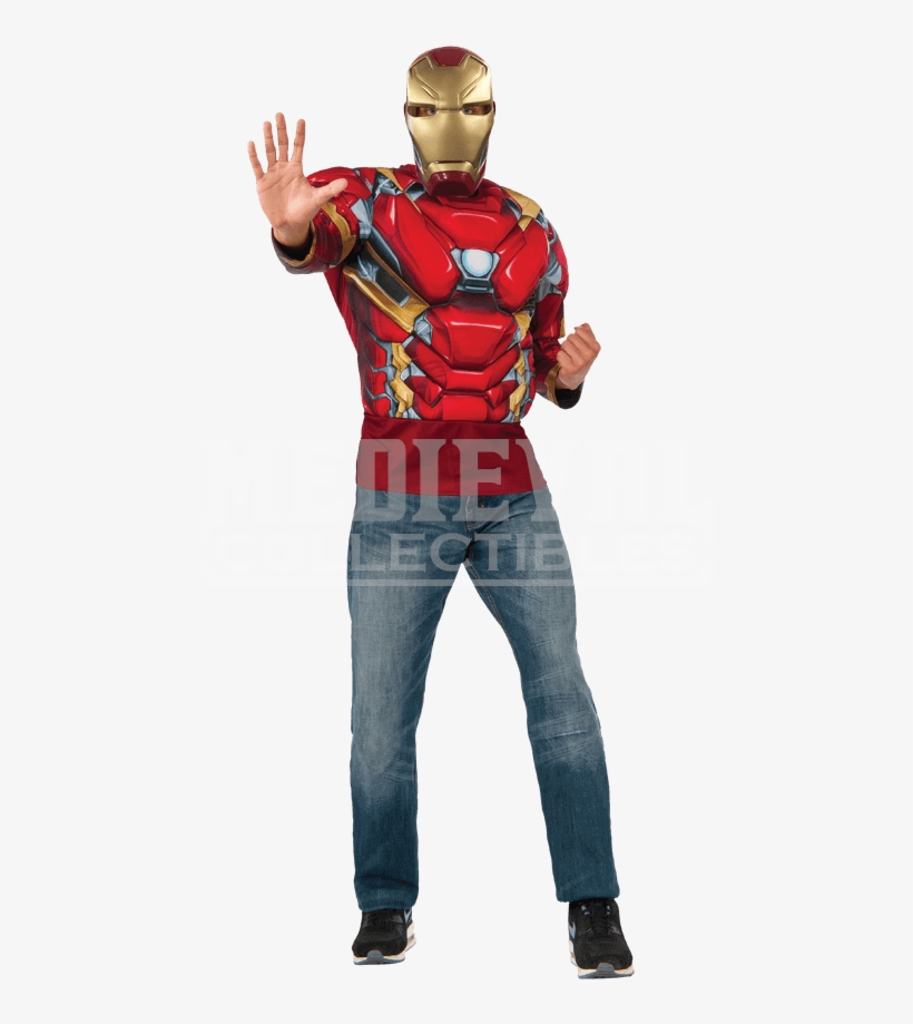 Adult Deluxe Iron Man Costume Top And Mask Set - Costume, transparent png download