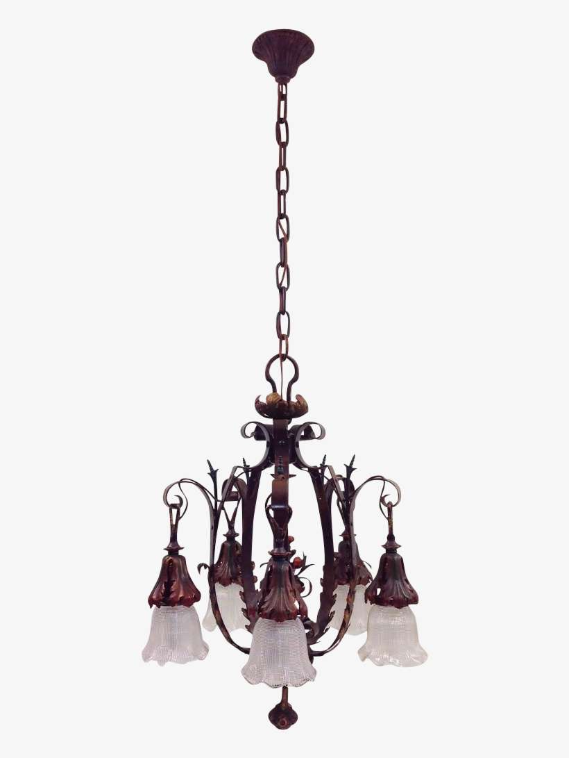 Offered Is A Vintage 1920s Iron Brass Chandelier With - Chandelier, transparent png download