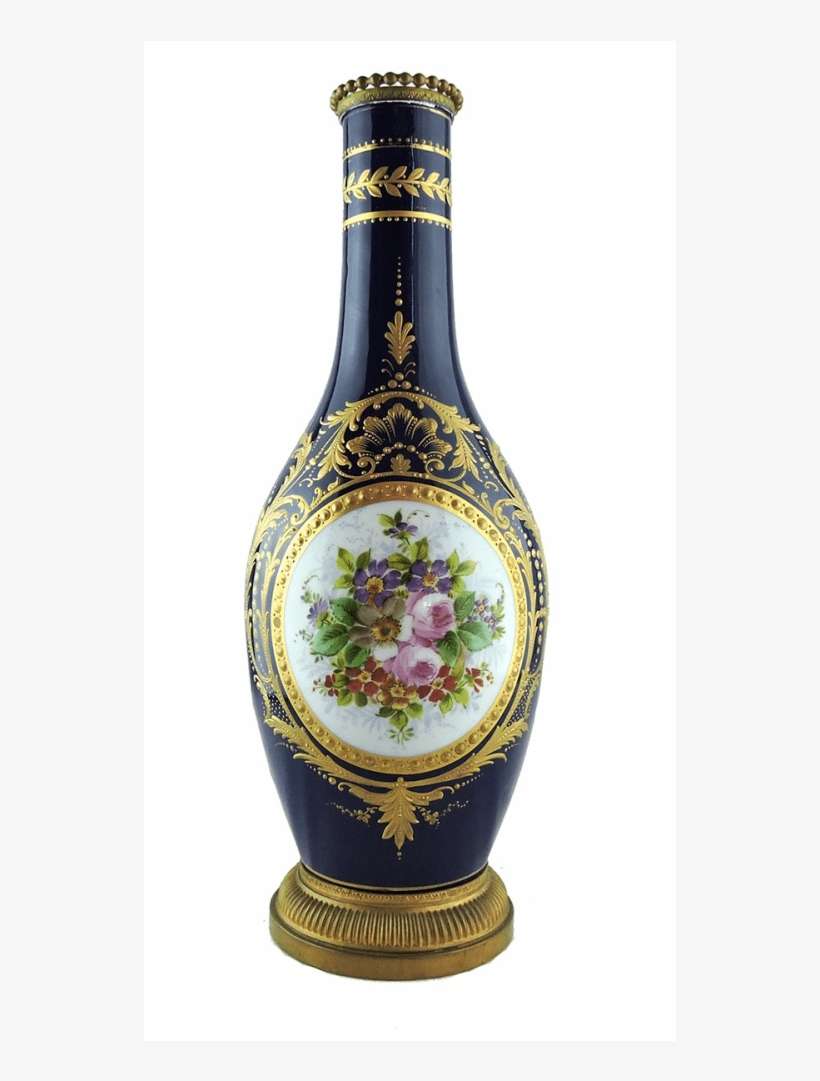 French Blue “sevres” Style Vase With Hand Painted Flowers - Porcelain, transparent png download