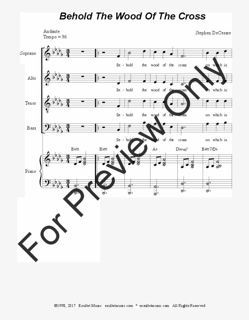 Behold The Wood Of The Cross Thumbnail - Sheet Music, transparent png download