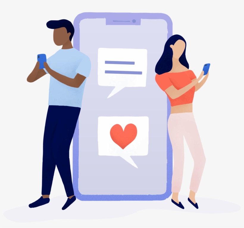 2 People On Phones Buying Instagram Likes On Freegram - Pareja Chateando Animado, transparent png download