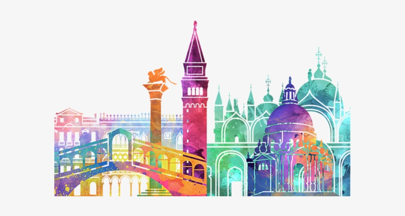 Bleed Area May Not Be Visible - Venice Italy Skyline Watercolor, transparent png download