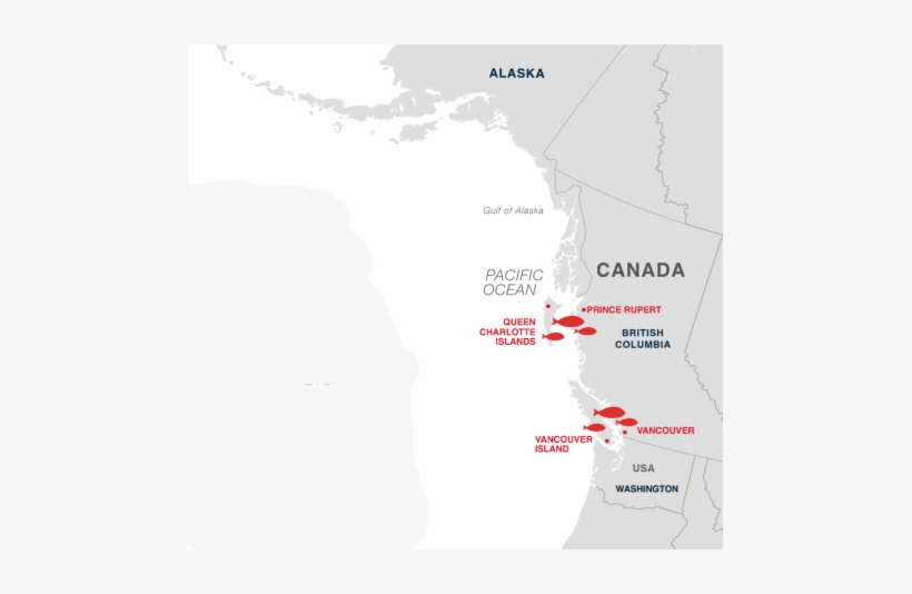 Harvested In The Waters Off The West Coast Of Canada, - Map, transparent png download