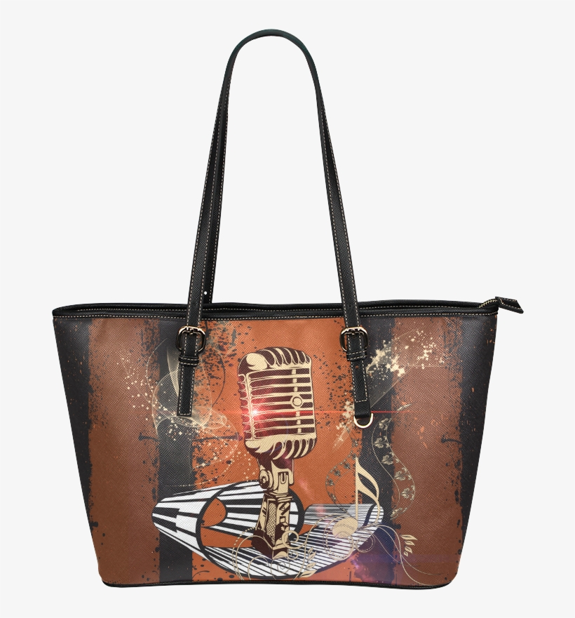 Music, Golden Microphone And Piano Leather Tote Bag/large - Tote Bag, transparent png download