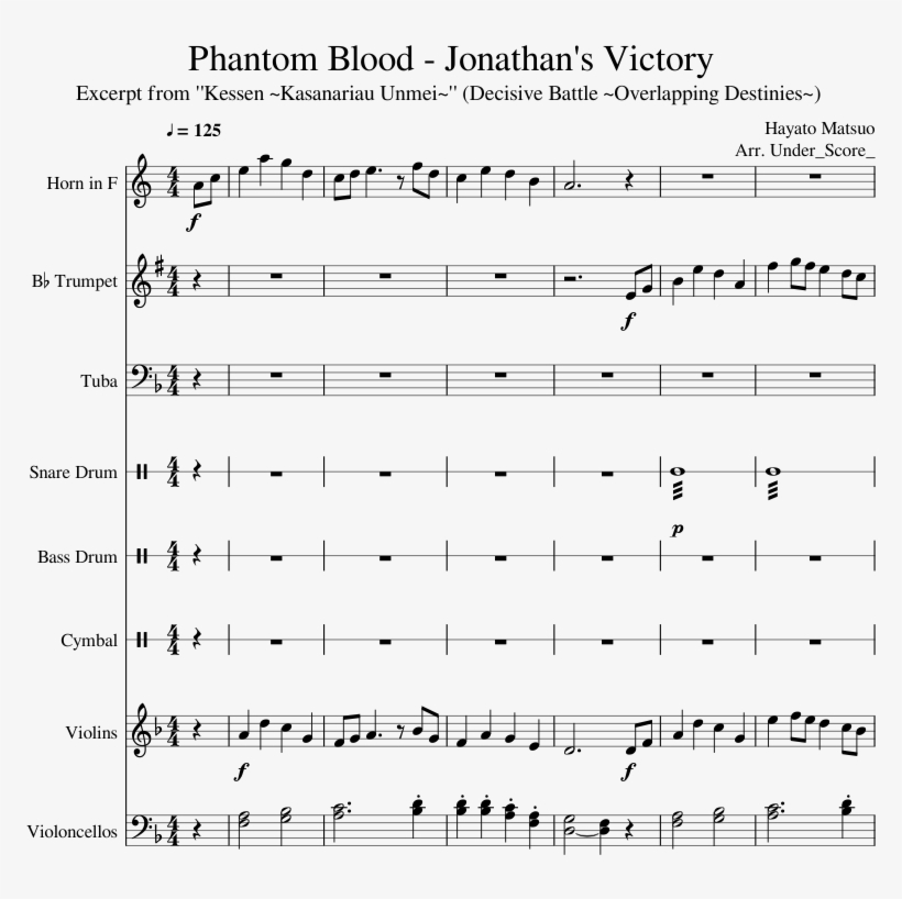 Jojo's Bizarre Adventure - Jojo's Bizarre Adventure Tuba Sheet Music, transparent png download
