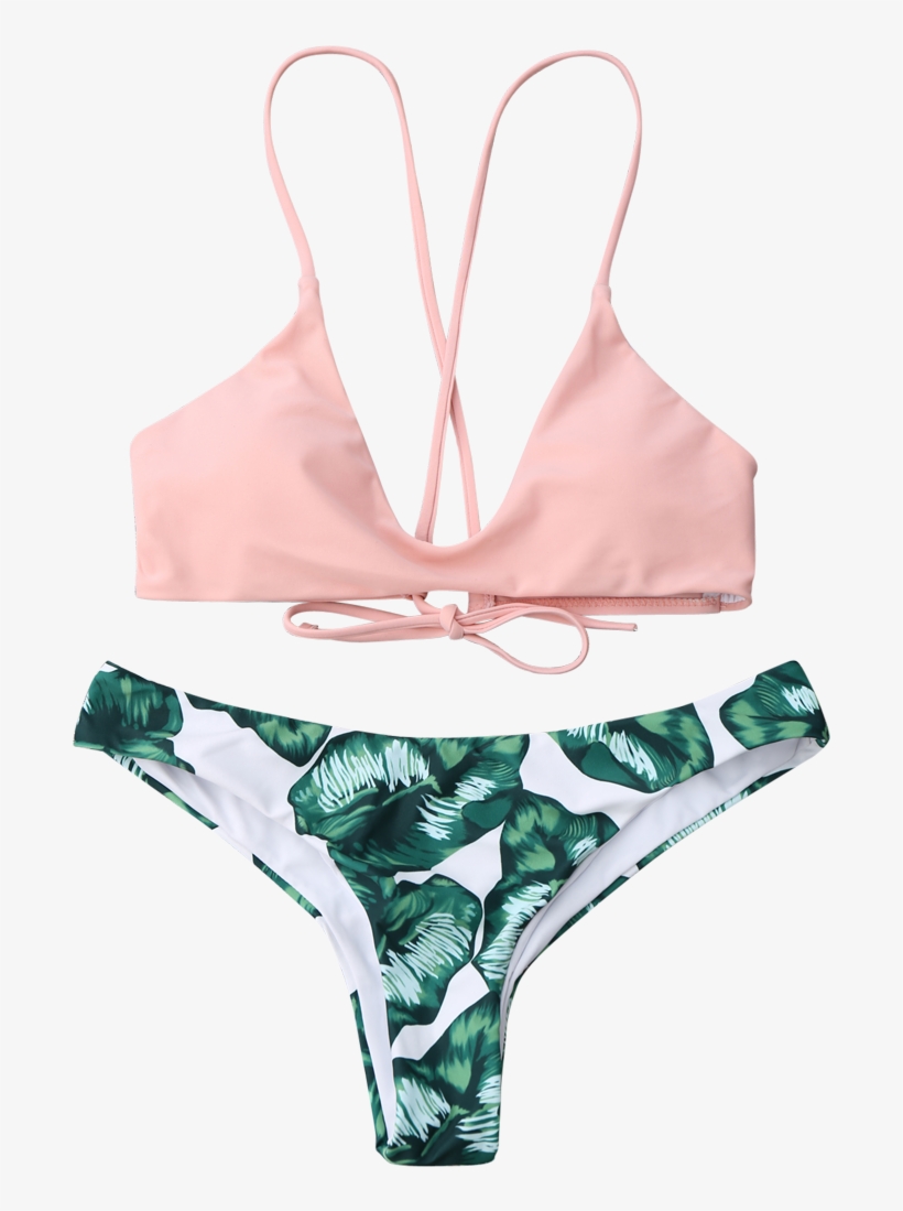 Dropshipping Cami Bralette Palm Leaf Bikini Set Women's - Zaful Bikini, transparent png download