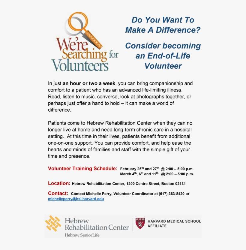 Volunteer Opportunity At Hebrew Rehabilitation Center - Volunteers Needed, transparent png download