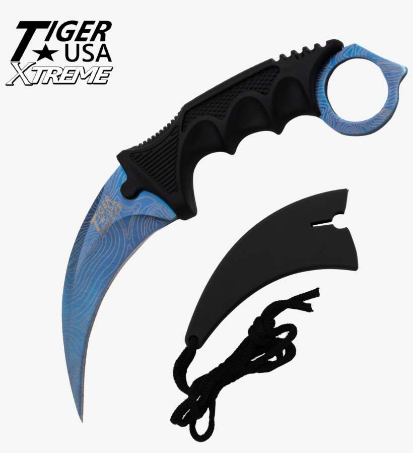 Karambit Ranger- Blue Damascus Fixed Blade Karambit - Gold Karambit, transparent png download