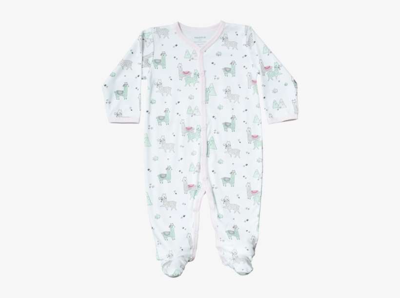 White Snap Baby Footie With Llama Print - Nightwear, transparent png download