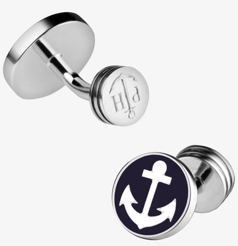 Cufflinks Anchor Stainless Steel Navy Blue White - Cufflink, transparent png download