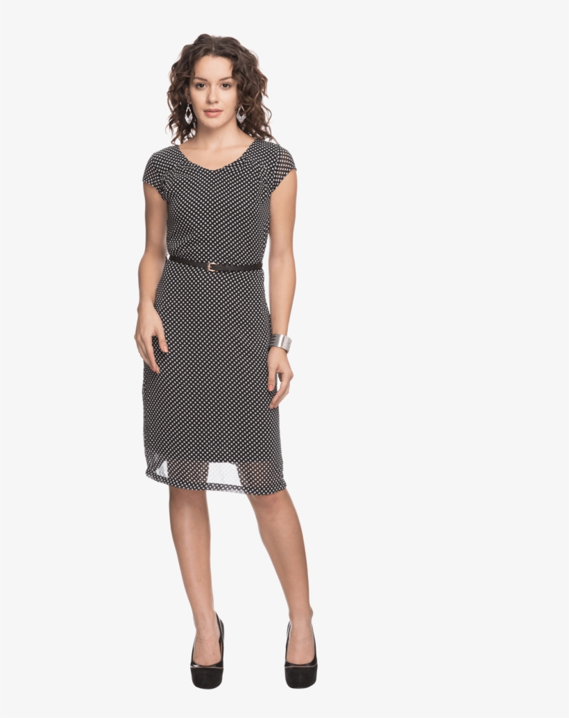 Women Knee Length Formal Dress - Polka Dot, transparent png download