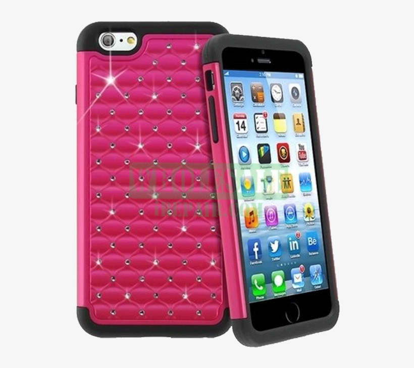 Iphone 6 Hot Pink Diamond Tough Protector Case Parts - Iphone 6 Case With Diamonds, transparent png download