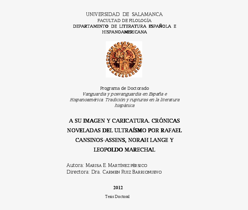 Tesis Doctoral Completa Marisa Martínez Pérsico Png - University Of Salamanca, transparent png download