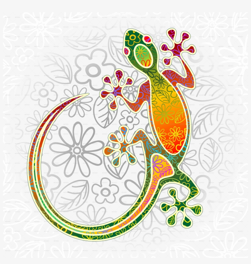 Gecko Floral Tribal Art - Batik Gecko, transparent png download