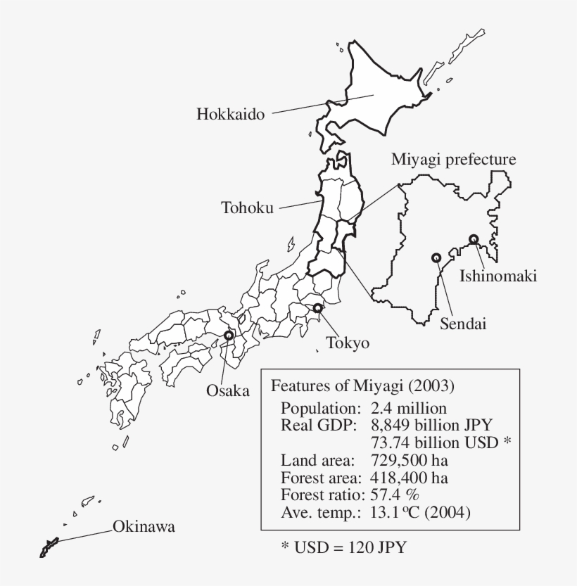 E The Map Of Japan And The Basic Information On Miyagi - Line Art, transparent png download
