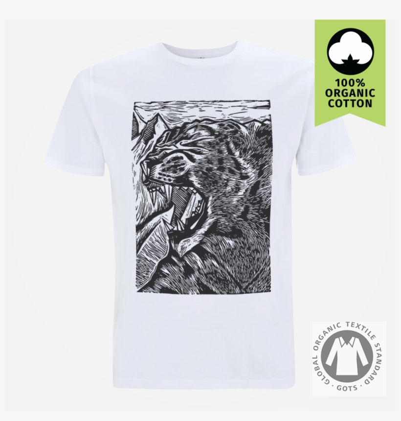 Snow Leopard Organic Men's Lino Illustration T-shirt - T-shirt, transparent png download