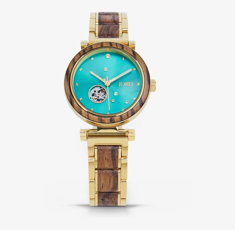 Gold & Turquoise Wood Watch For Women - Analog Watch, transparent png download